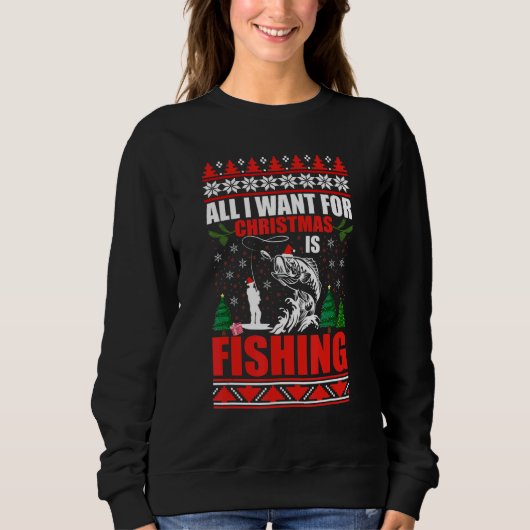 Ugly Christmas Sweater Fishing Cute Fishing Santa  スウェットシャツ (正面)