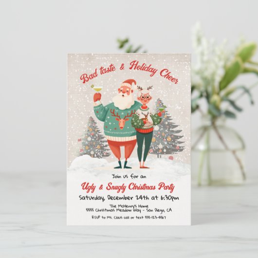 Ugly Christmas Sweater Fun Holiday Party 招待状 (スタンド正面)
