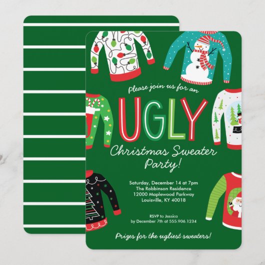 Ugly Christmas Sweater Party 招待状 (正面/裏面)