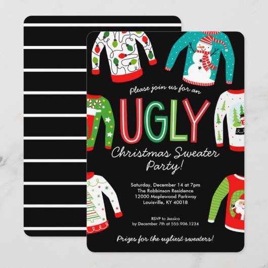 Ugly Christmas Sweater Party 招待状 (正面/裏面)