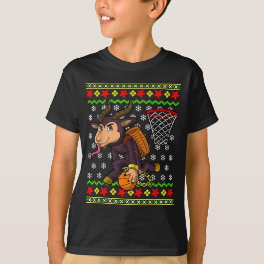 Ugly Christmas Sweater Pattern Kids Krampus Basket Tシャツ (正面)