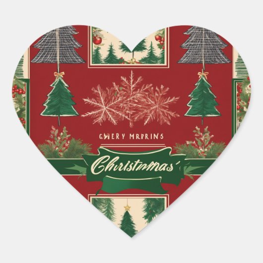 Ugly Christmas Sweater Pattern with Reindeer & Sno ハートシール (正面)