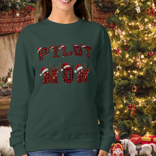 Ugly Christmas Sweater Pilot Mom Aviation Funny スウェットシャツ