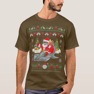 Ugly Christmas Sweater Santa Riding Hammerhead Sha Tシャツ
