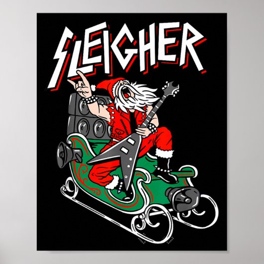 Ugly Christmas Sweater Sleigher Heavy Metal Santa ポスター (正面)