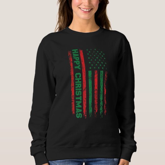 Ugly Christmas Sweater USA Flag Retro Merry Chris スウェットシャツ (正面)