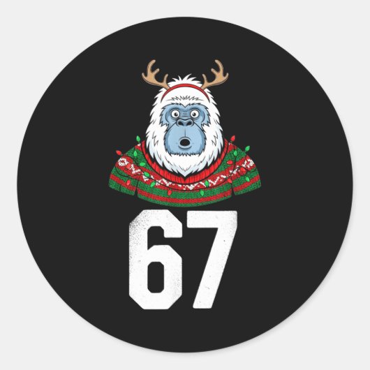 Ugly Christmas Sweater Yeti Gorilla Reindeer 67  ラウンドシール (正面)