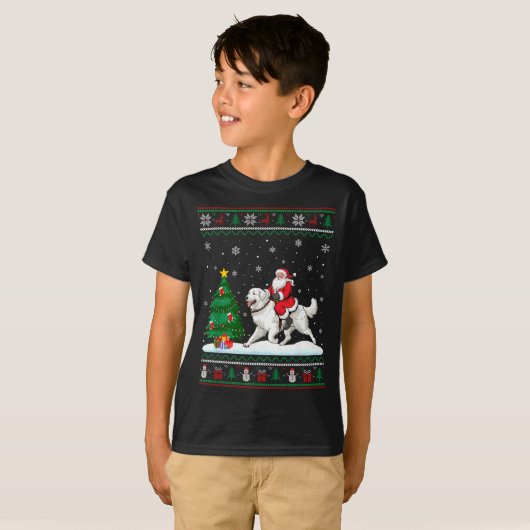 Ugly Christmas Tree Lights Santa Riding Great Pyre Tシャツ (正面フル)
