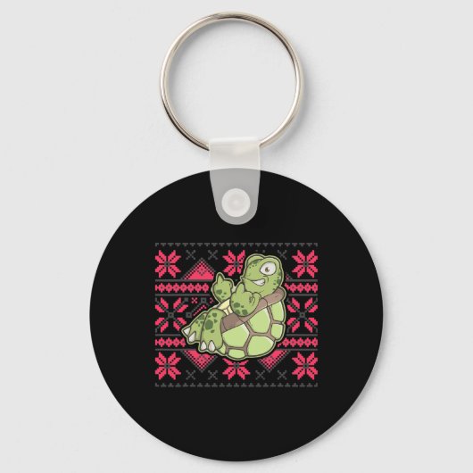Ugly Christmas Turtle Middle Finger Off Funny Sarc キーホルダー (正面)