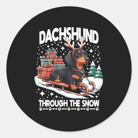 Ugly Dachshund Christmasthrough The Snow Gift Chri ラウンドシール (正面)