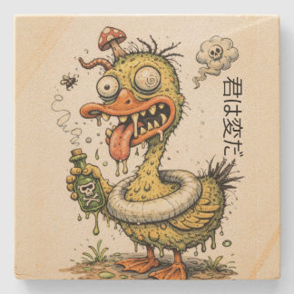 Ugly drunk duck monster Funny cartoon artwork ストーンコースター