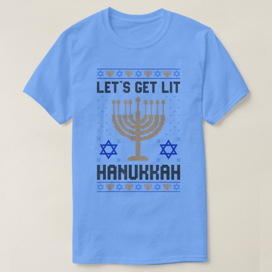 Ugly Hanukkah Chanukah Menorah Let's Get Lit Jewis Tシャツ (デザイン正面)