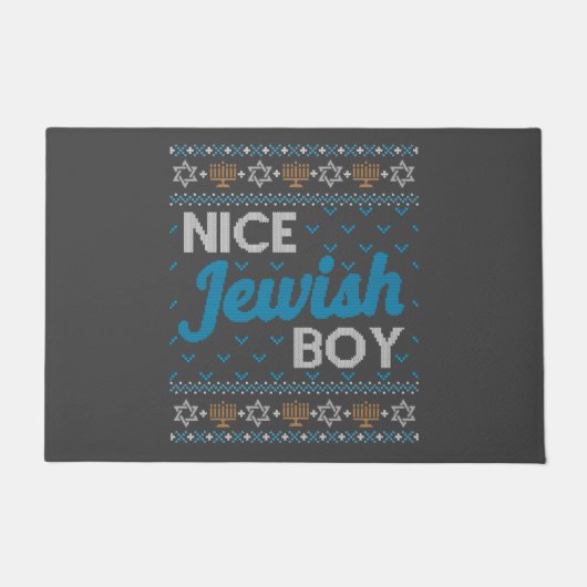 Ugly Hanukkah Nice Jewish Boy Matching ドアマット (正面)