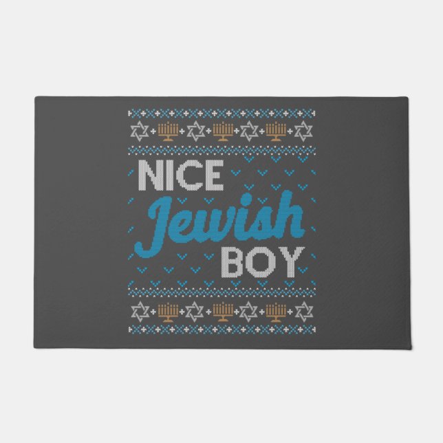 Ugly Hanukkah Nice Jewish Boy Matching ドアマット (正面)