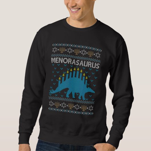 Ugly Hanukkah Sweater  Dinosaur Menorasaurus スウェットシャツ (正面)