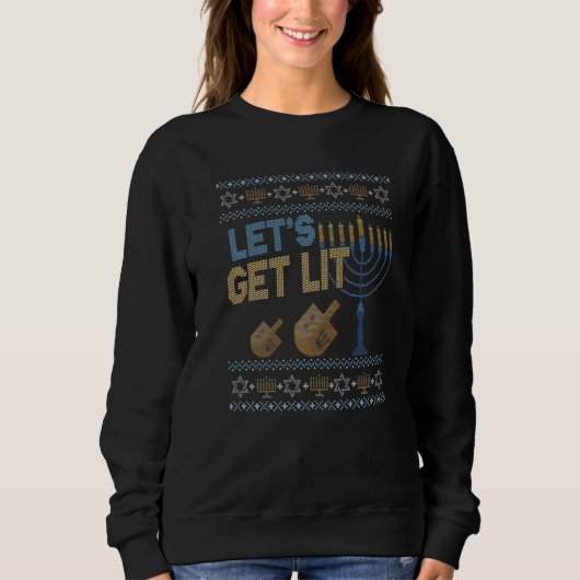 Ugly Hanukkah Sweater Lets Get Lit Menorah スウェットシャツ (正面)