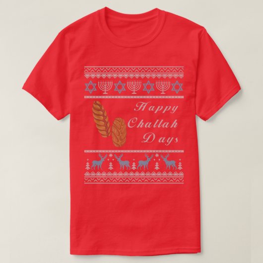 Ugly Hanukkah Sweater Menorah Happy Challah Days C Tシャツ (デザイン正面)