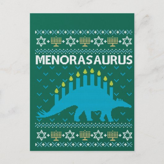 Ugly Hanukkah Sweater, Menorasaurus, Jewish Dinosa ポストカード (正面)