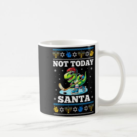 Ugly Hanukkah Sweater Not Today Santa Dinosaur Hoc コーヒーマグカップ (右)