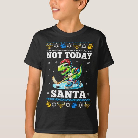 Ugly Hanukkah Sweater Not Today Santa Dinosaur Hoc Tシャツ (正面)