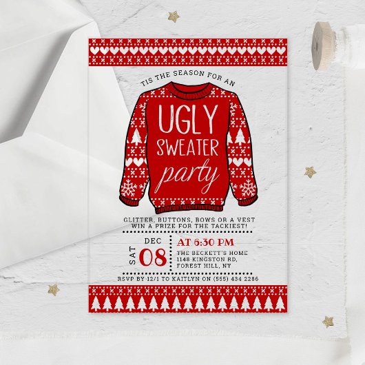 Ugly Red Christmas Sweater Holiday Party アクリル招待状