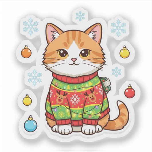 Ugly Sweater Cat — Funny Christmas Cat Sticker シール (正面)
