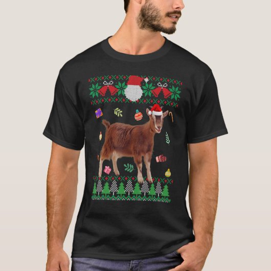 Ugly Sweater Christmas Animals Santa Goat Tシャツ (正面)
