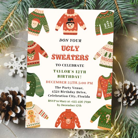 Ugly Sweater Christmas Birthday party  招待状