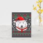 Ugly Sweater Christmas Bobtail Dog Santa Hat Pajam カード (黄色い花)