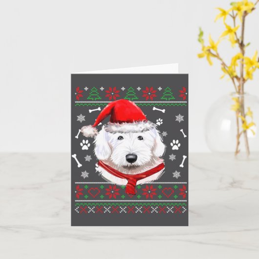 Ugly Sweater Christmas Bobtail Dog Santa Hat Pajam カード (黄色い花)