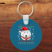 Ugly Sweater Christmas Bobtail Dog Santa Hat Pajam キーホルダー (正面)