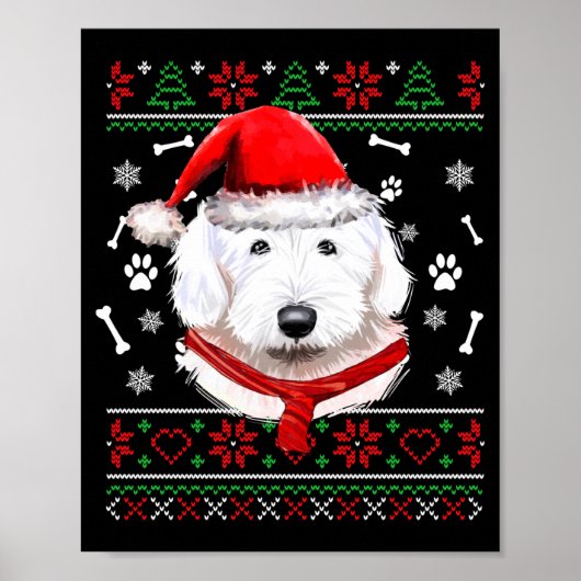Ugly Sweater Christmas Bobtail Dog Santa Hat Pajam ポスター (正面)
