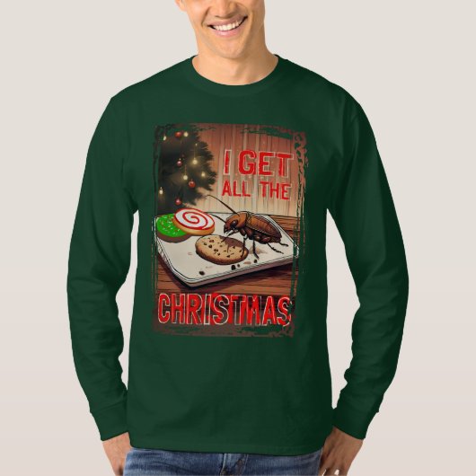 Ugly sweater Christmas cockroach eating cookies Tシャツ (正面)