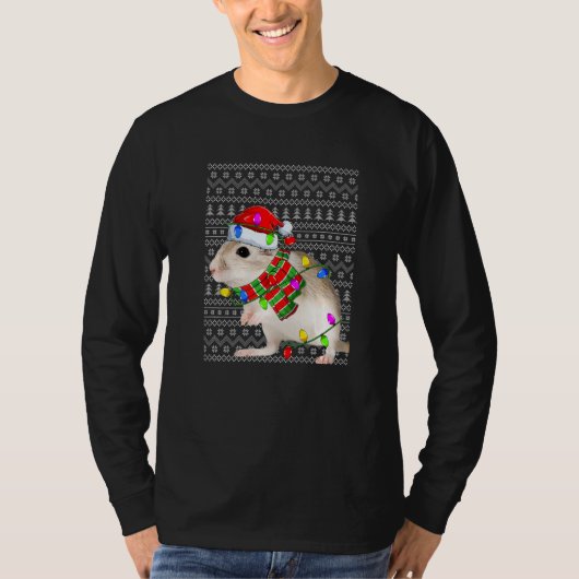 Ugly Sweater Christmas Gerbil  Santa Hat Animals Tシャツ (正面)