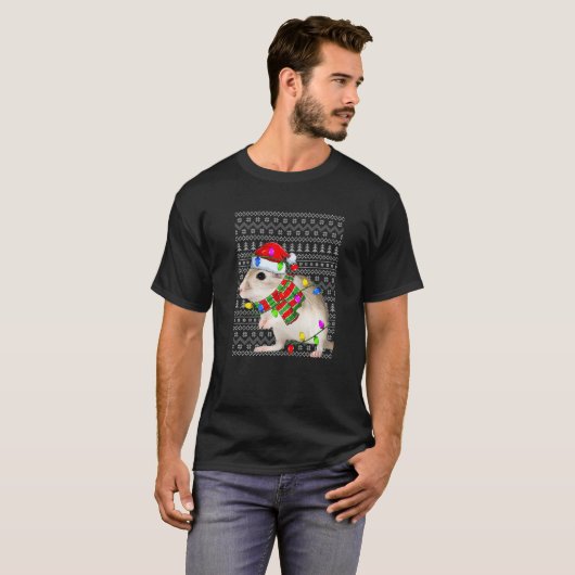 Ugly Sweater Christmas Gerbil  Santa Hat Animals Tシャツ (正面フル)