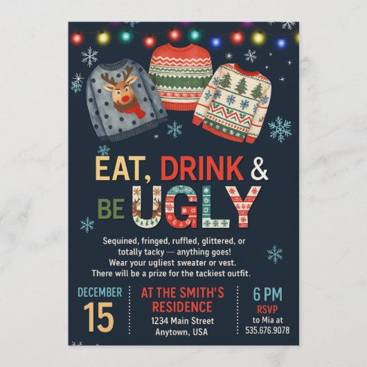 Ugly Sweater Christmas/Holiday Party Invitation  招待状 (正面)