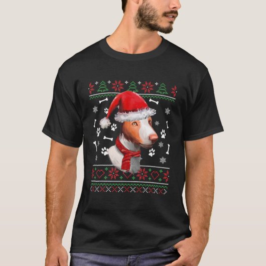 Ugly Sweater Christmas Ibizan Hound Santa Hat Paja Tシャツ (正面)
