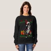 Ugly Sweater Christmas Lights Boston Terrier Dog L スウェットシャツ (正面フル)
