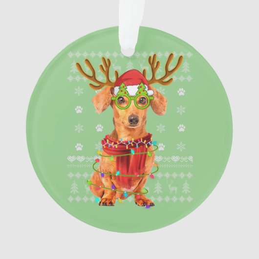 Ugly Sweater Christmas Lights Dachshund Dog Puppy オーナメント (正面)