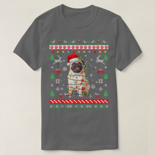 Ugly Sweater Christmas Lights Pug Dog Lover  Tシャツ (デザイン正面)