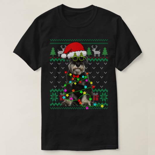 Ugly Sweater Christmas Lights Schnauzer Dog Puppy  Tシャツ (デザイン正面)