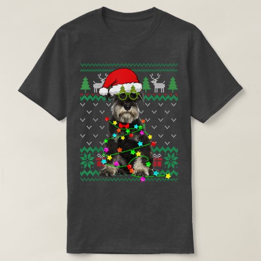 Ugly Sweater Christmas Lights Schnauzer Dog Puppy  Tシャツ (デザイン正面)
