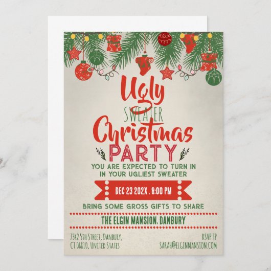Ugly Sweater Christmas Party  招待状 (正面/裏面)