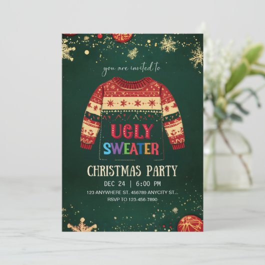 Ugly Sweater Christmas Party Invitation 招待状 (スタンド正面)