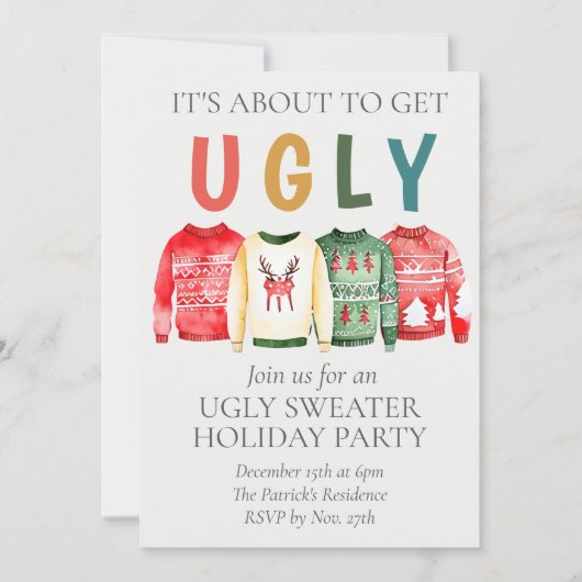 Ugly Sweater Christmas Party Invite シーズンカード (正面)