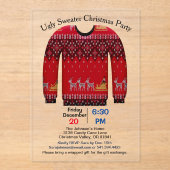 Ugly Sweater Christmas Party, Red with Deer アクリル招待状 (正面)