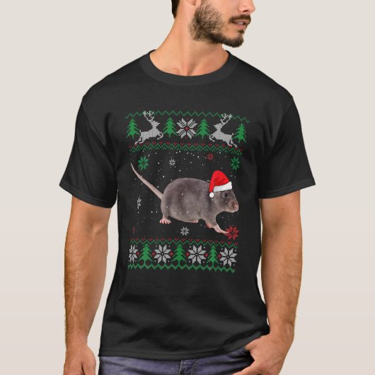 Ugly Sweater Christmas Rat Lover Santa Hat Animals Tシャツ (正面)
