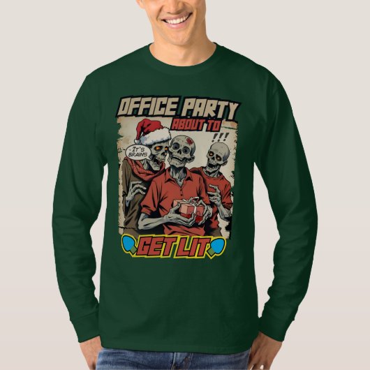 Ugly sweater Christmas zombies brains comic book Tシャツ (正面)