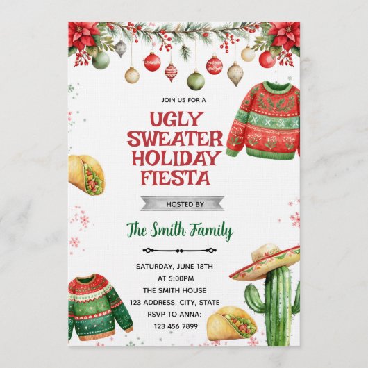 Ugly Sweater Fiesta Christmas party Invitation 招待状 (正面)