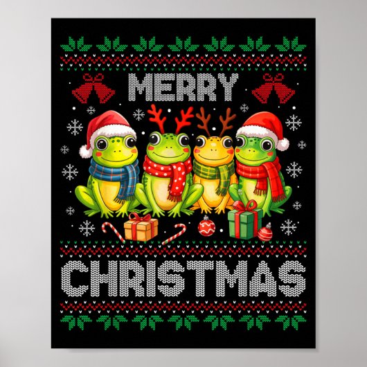 Ugly Sweater Frogs Santa Hat Reindeer Xmas Frog Lo ポスター (正面)